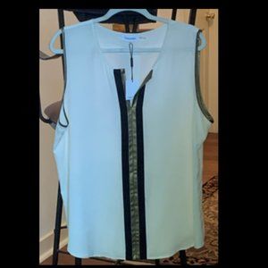 Calvin Klein Cream Sleeveless Blouse with Black & Gold Trim XL NWT